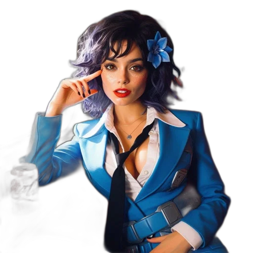 jacket, photorealistic, concept art, comic book art, fantasy art, blue, woman, short transparent PNG cut-out