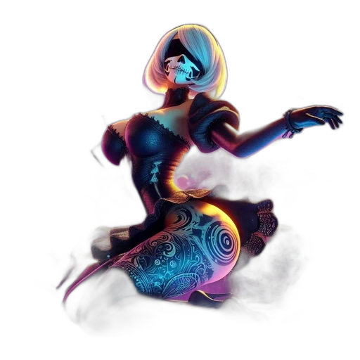 dress, creature, robot, concept art, fantasy art, pixel art, comic book art, neon lights transparent PNG cut-out