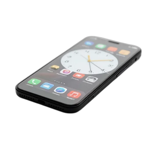 black, smartphone, white, screen, displaying, clock, various, app transparent PNG cut-out