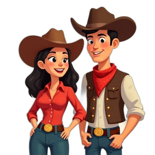 cartoon, 3d render, concept art, comic book art, character, woman, wearing, cowboy transparent PNG cut-out