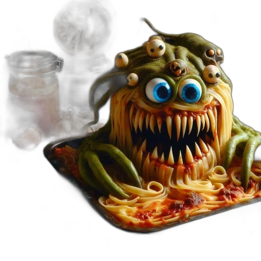 food, creature, concept art, artistic, presentation, featuring, spaghetti, arranged transparent PNG cut-out