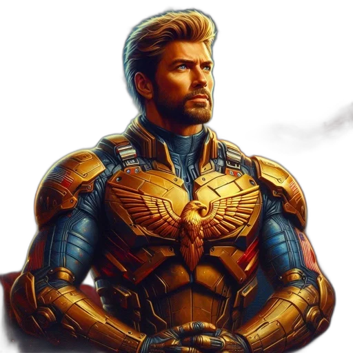 face, comic book art, concept art, fantasy art, photorealistic, golden, individual, donning transparent PNG cut-out