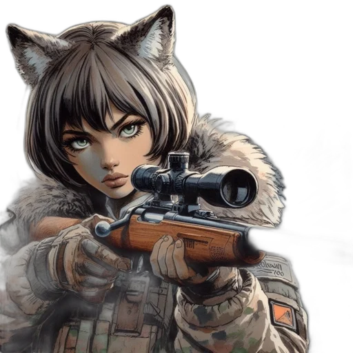weapon, animal, jacket, anime, comic book art, concept art, fantasy art, female transparent PNG cut-out