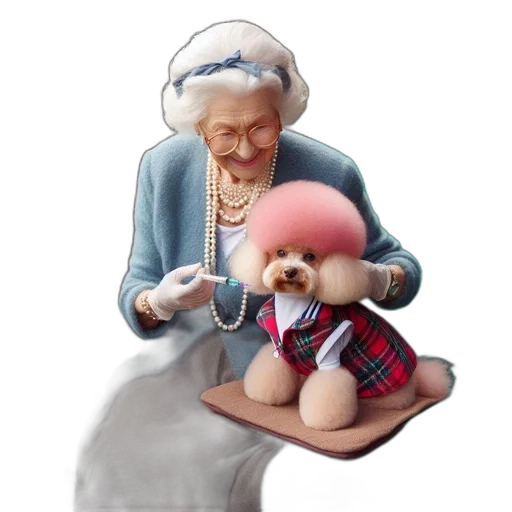 3d render, photorealistic, concept art, oil painting, elderly, lady, seated, cozy transparent PNG cut-out