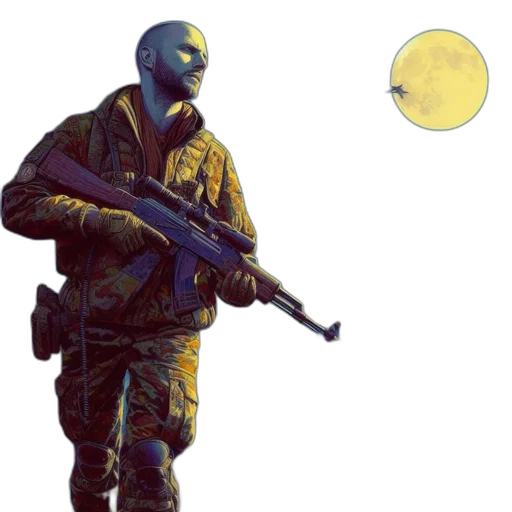 mask, weapon, jacket, robot, concept art, pixel art, comic book art, watercolor transparent PNG cut-out