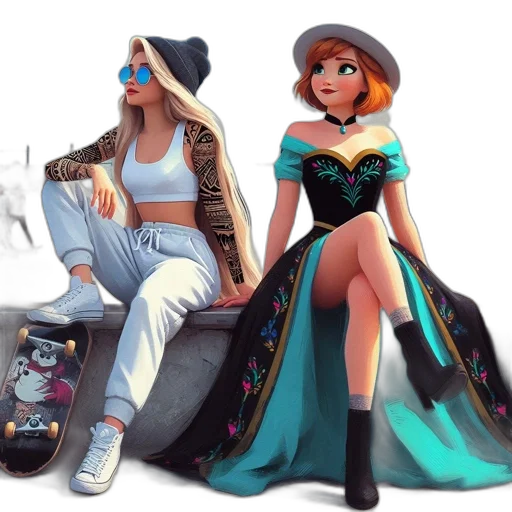 dress, hat, concept art, 3d render, fantasy art, cartoon, snow, city street transparent PNG cut-out