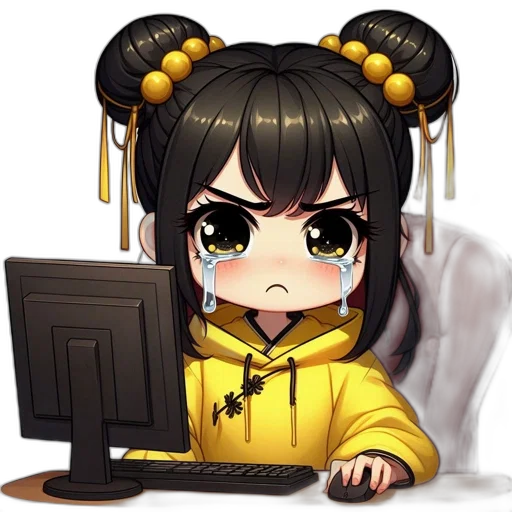 staff, anime, pixel art, cyberpunk, cartoon, chibi, character, golden-adorned transparent PNG cut-out