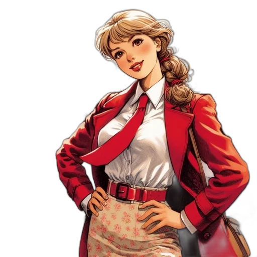 staff, jacket, dress, comic book art, concept art, cartoon, pixel art, red transparent PNG cut-out