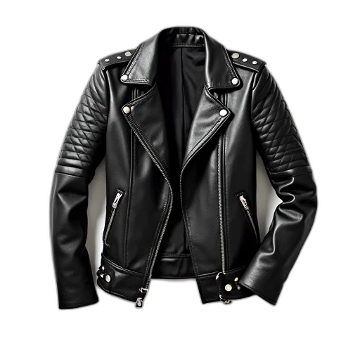 jacket, black, leather, quilted, pattern, silver, studs, displayed transparent PNG cut-out