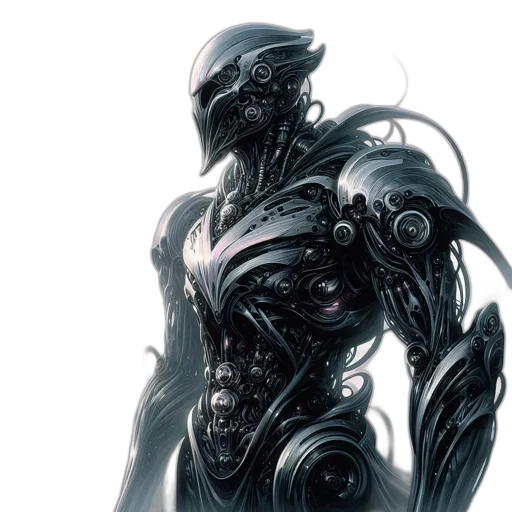 robot, creature, concept art, cyberpunk, comic book art, fantasy art, outer space, dark transparent PNG cut-out