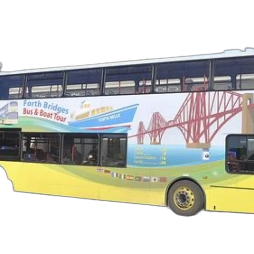 3d render, concept art, photorealistic, double-decker, bus, advertises, forth, bridges transparent PNG cut-out