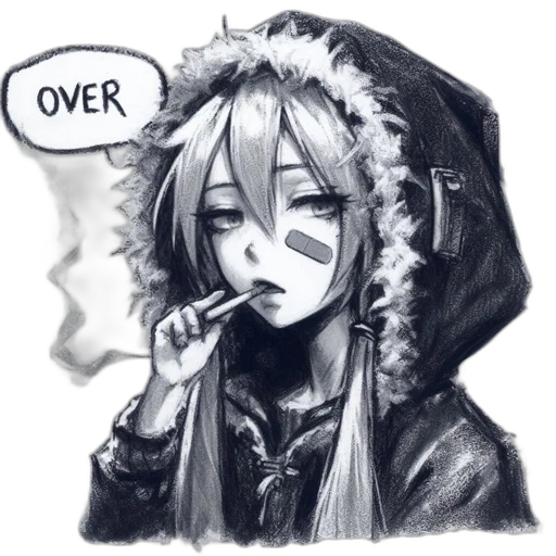 jacket, hat, anime, cyberpunk, concept art, watercolor, snow, monochrome transparent PNG cut-out