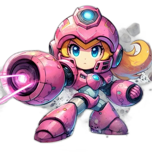 robot, weapon, staff, concept art, pixel art, fantasy art, vaporwave, pastel transparent PNG cut-out