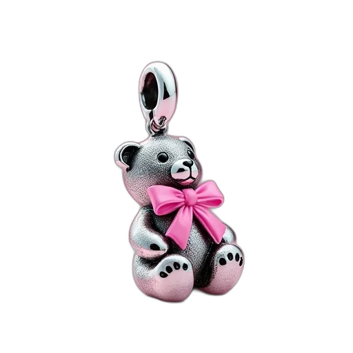 jewelry, 3d render, photorealistic, pandora, silver, charm, pink, ribbon transparent PNG cut-out