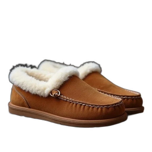 shoes, mens, sheepskin, slippers, chestnut transparent PNG cut-out