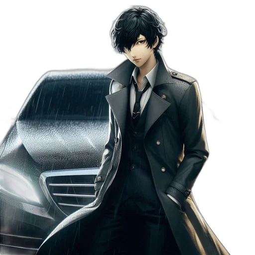car, jacket, concept art, photorealistic, anime, dark, monochrome, enigmatic transparent PNG cut-out