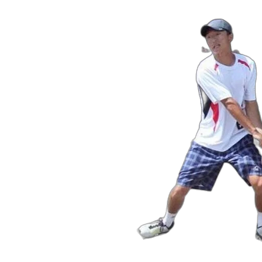 photorealistic, tennis, player, white, shirt, blue, shorts, shown transparent PNG cut-out