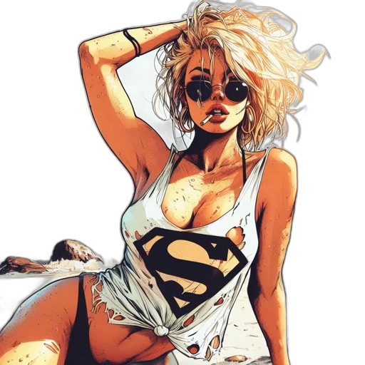 comic book art, concept art, cartoon, fantasy art, woman, blonde, hair, wears transparent PNG cut-out