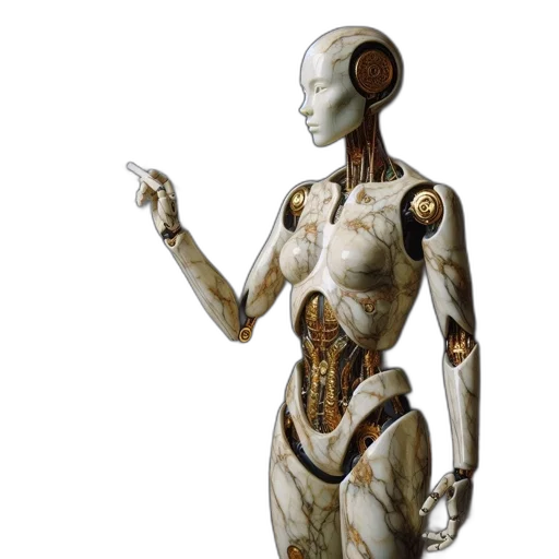 robot, concept art, cyberpunk, 3d render, fantasy art, humanoid, stands, front transparent PNG cut-out
