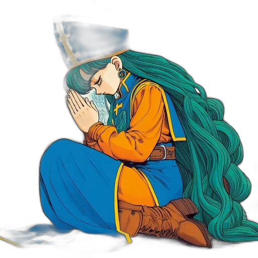 crown, staff, concept art, fantasy art, anime, watercolor, blue, pastel transparent PNG cut-out