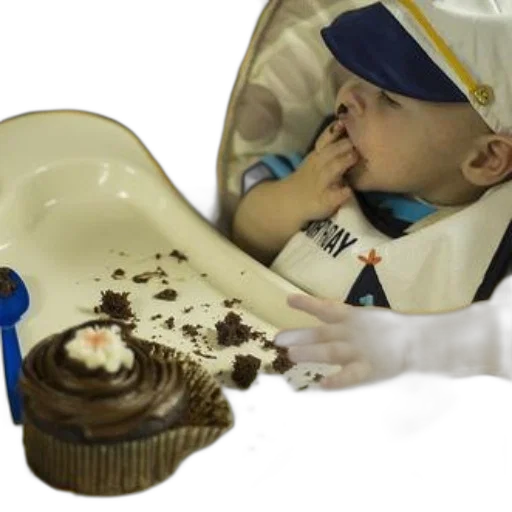 food, hat, baby, high, chair, birthday, shirt, eating transparent PNG cut-out