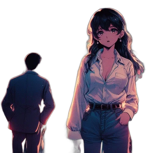 jacket, dress, concept art, anime, comic book art, vaporwave, neon lights, night transparent PNG cut-out