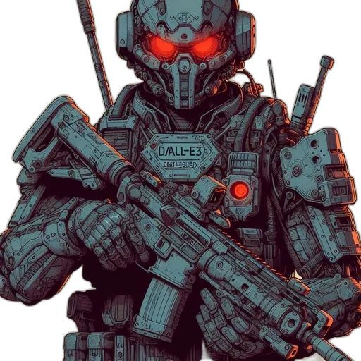 robot, weapon, jacket, concept art, cyberpunk, comic book art, pixel art, red transparent PNG cut-out