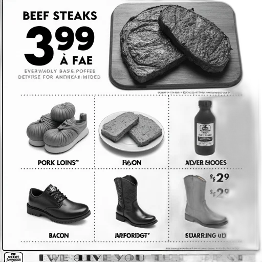 shoes, food, black, white, advertisement, featuring, various, products transparent PNG cut-out