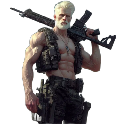 weapon, concept art, cyberpunk, pixel art, fantasy art, elderly, man, military transparent PNG cut-out