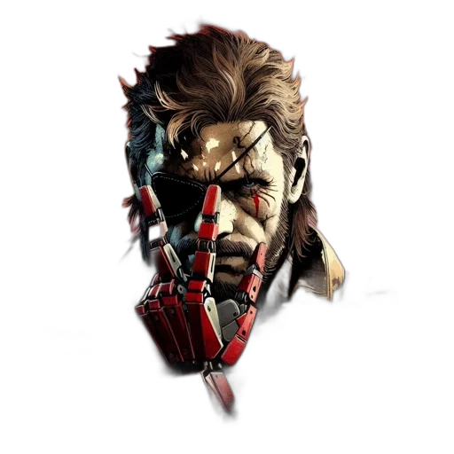 face, mask, weapon, concept art, comic book art, pixel art, 3d render, red transparent PNG cut-out