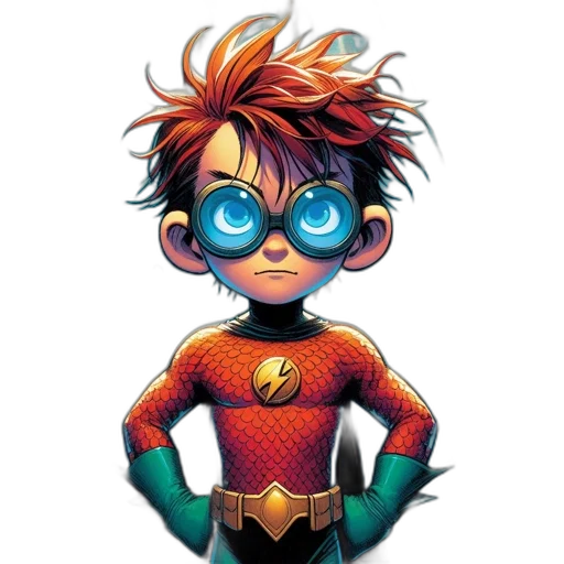comic book art, concept art, cartoon, 3d render, character, orange, hair, glasses transparent PNG cut-out