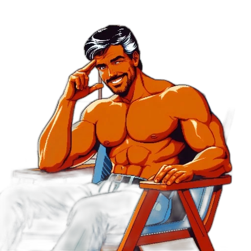 cartoon, comic book art, photorealistic, pixel art, beach, athletic, man, shirtless transparent PNG cut-out