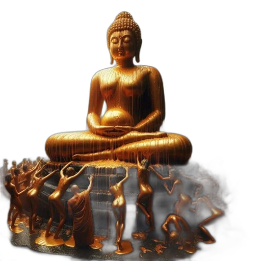 staff, 3d render, concept art, photorealistic, fire, golden, buddha, statue transparent PNG cut-out