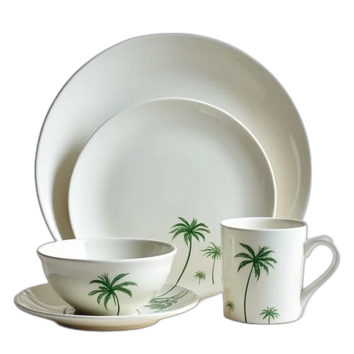 3d render, photorealistic, palm, tree, collection, piece, dinnerware, set transparent PNG cut-out