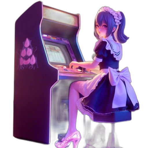 robot, dress, weapon, staff, vaporwave, concept art, pixel art, anime transparent PNG cut-out