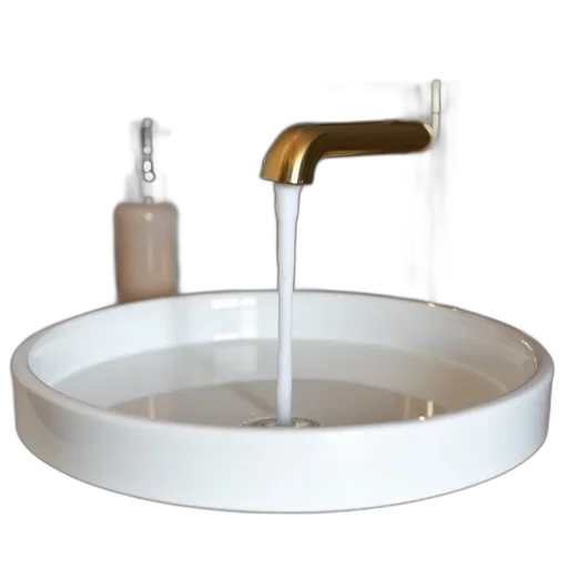 furniture, 3d render, modern, bathroom, sink, gold-colored, faucet, white transparent PNG cut-out
