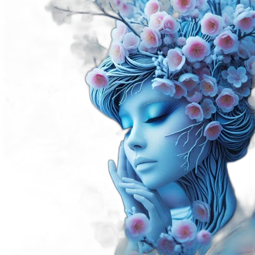 crown, flower, mask, photorealistic, fantasy art, concept art, 3d render, blue transparent PNG cut-out