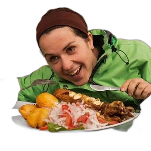 food, jacket, staff, creature, photorealistic, person, green, about transparent PNG cut-out