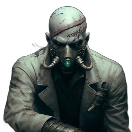 mask, jacket, face, creature, concept art, cyberpunk, comic book art, watercolor transparent PNG cut-out