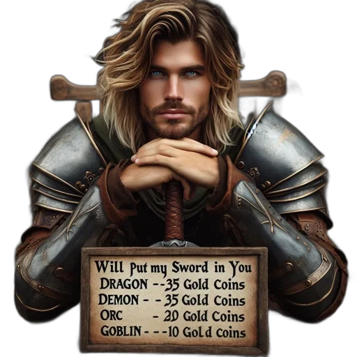 sword, weapon, fantasy art, pixel art, concept art, comic book art, bearded, man transparent PNG cut-out