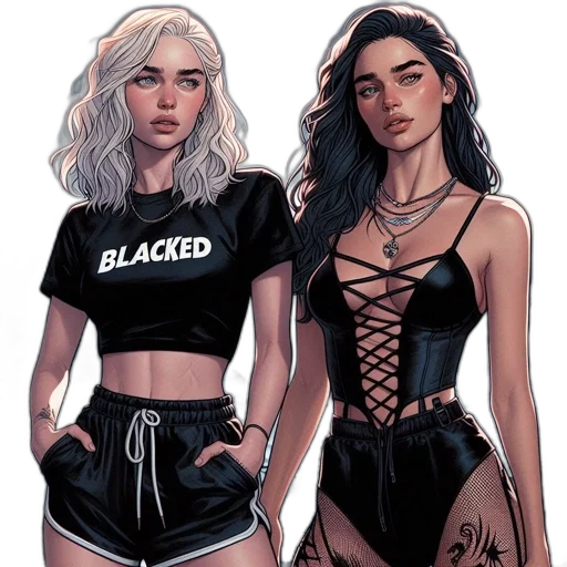 comic book art, concept art, cartoon, fantasy art, neon lights, dark, monochrome, two transparent PNG cut-out
