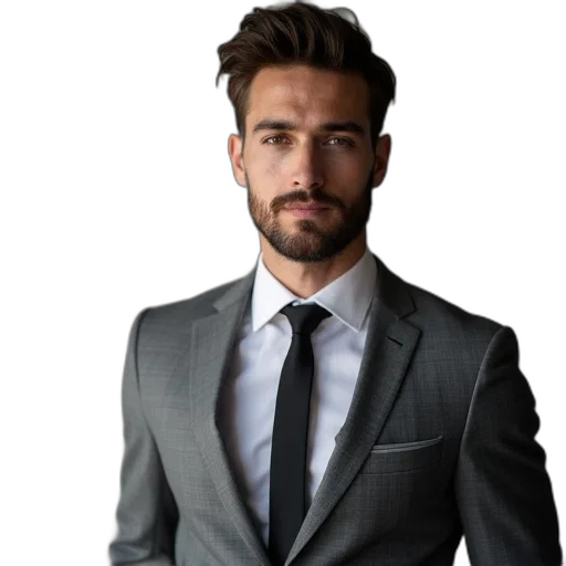 jacket, staff, face, hair, photorealistic, earth tones, man, wearing transparent PNG cut-out