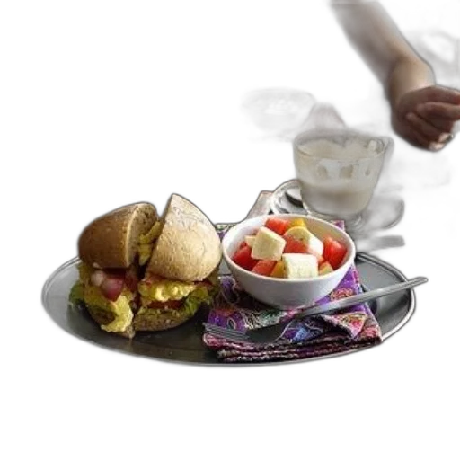 food, photorealistic, 3d render, fog, plate, sandwich, salad, bowl transparent PNG cut-out