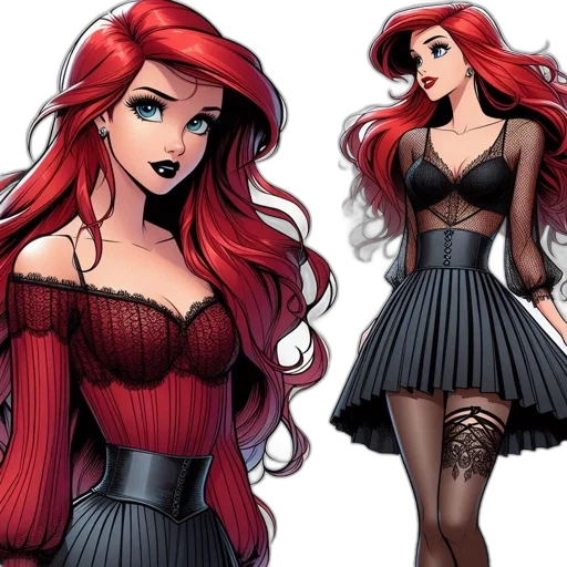 dress, comic book art, cartoon, concept art, fantasy art, red, dark, monochrome transparent PNG cut-out