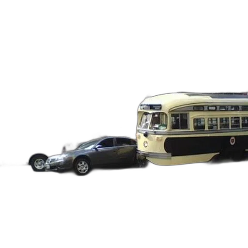 car, 3d render, concept art, photorealistic, vintage, trolley, collides, intersection transparent PNG cut-out