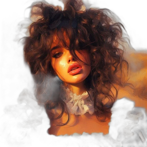 hair, face, photorealistic, oil painting, fantasy art, watercolor, fire, golden transparent PNG cut-out