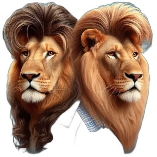 crown, hair, photorealistic, concept art, 3d render, fantasy art, two, lions transparent PNG cut-out