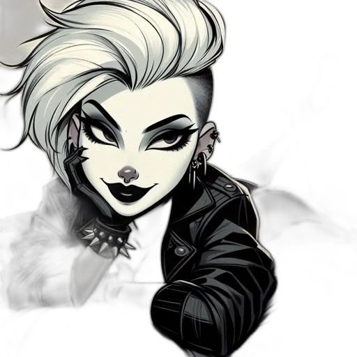 cartoon, comic book art, concept art, fantasy art, dark, monochrome, animated, character transparent PNG cut-out