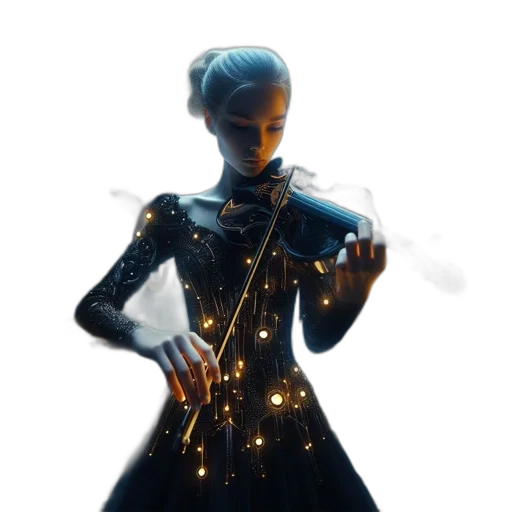 dress, robot, staff, jacket, concept art, cyberpunk, fantasy art, 3d render transparent PNG cut-out