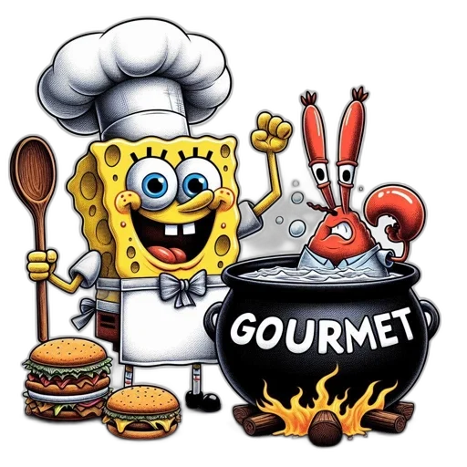 food, robot, concept art, cartoon, two, character, illustrations, spongebob transparent PNG cut-out